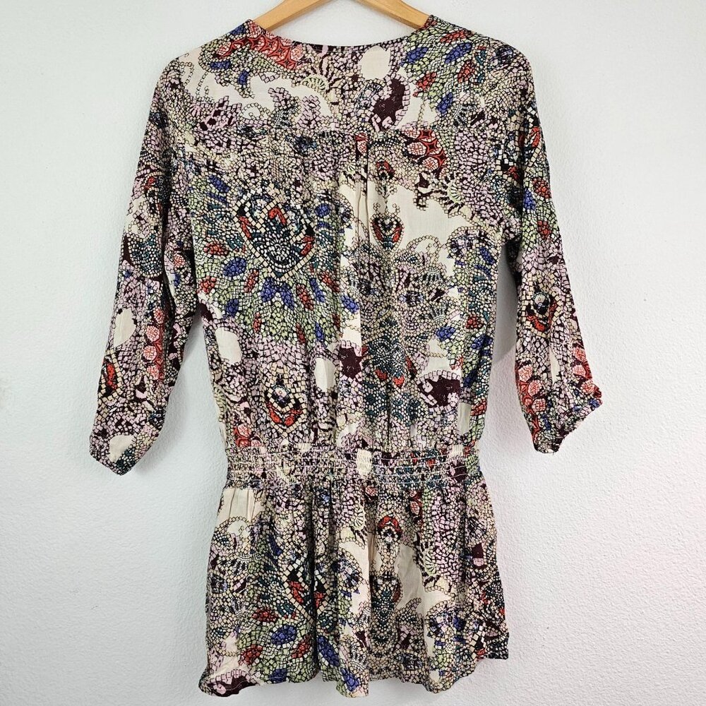 Japna Womens Sz M Vibrant Colorful Print Boho Top Tunic Tassel Hippie Blouse - Picture 2 of 8